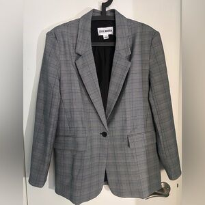 Steve Madden Women’s Oversized Gray and Blue Plaid Blazer size S